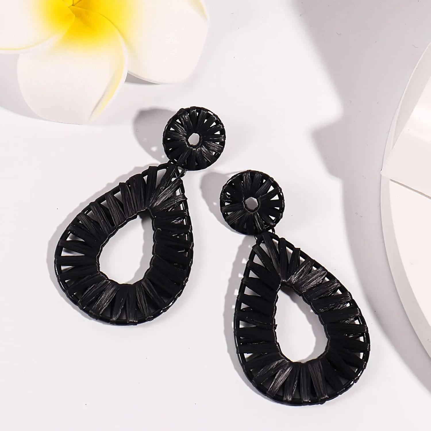 Boho Raffia Earrings Statement Teardrop Earrings Drop Dangle Bohemian Earrings for Women Cute Handmade Earring