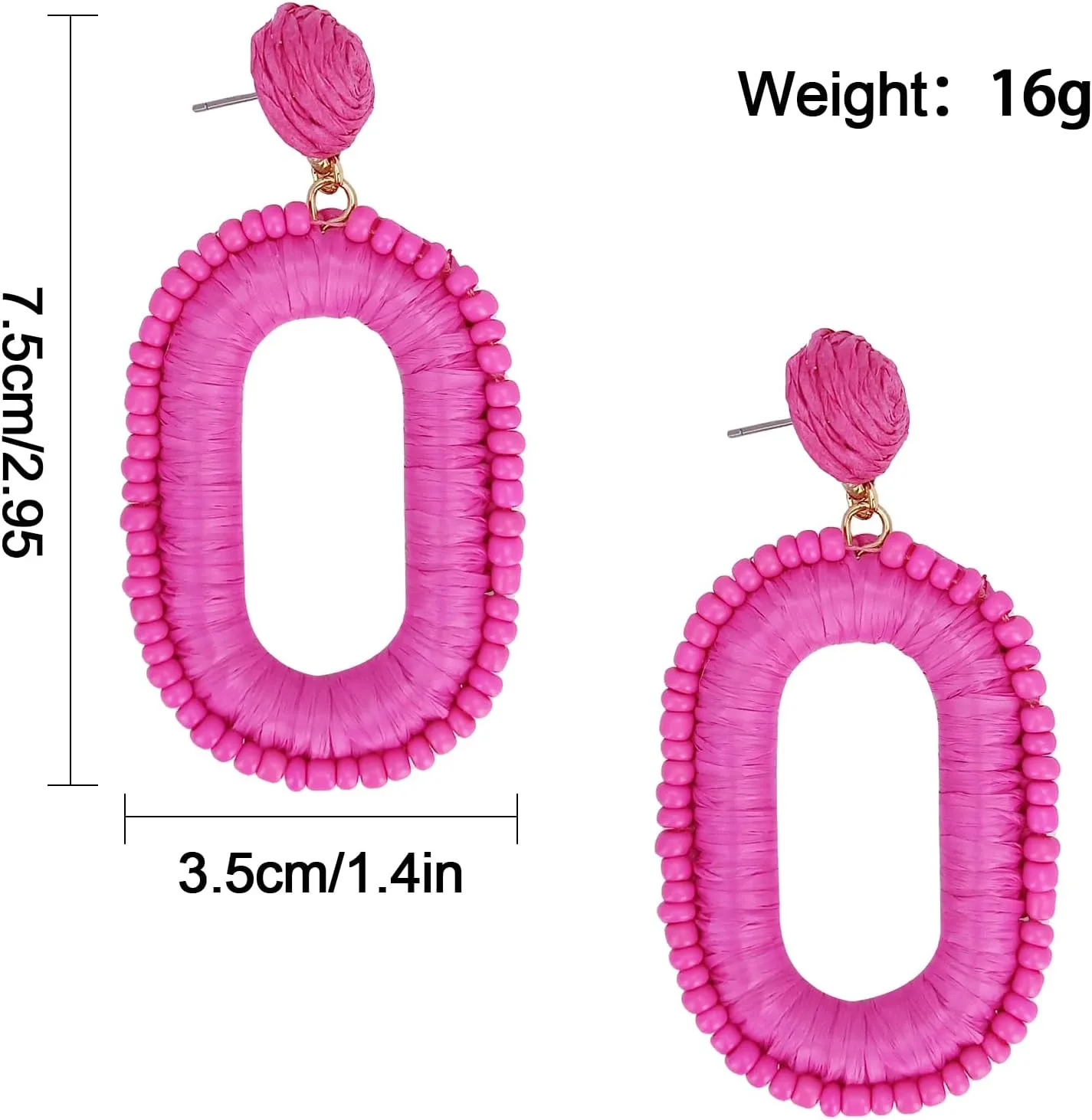 Boho Statement Earrings Beaded Raffia Earrings Lightweight Cute Seed Bead Earrings Square Drop Dangle Earrings Gift for women