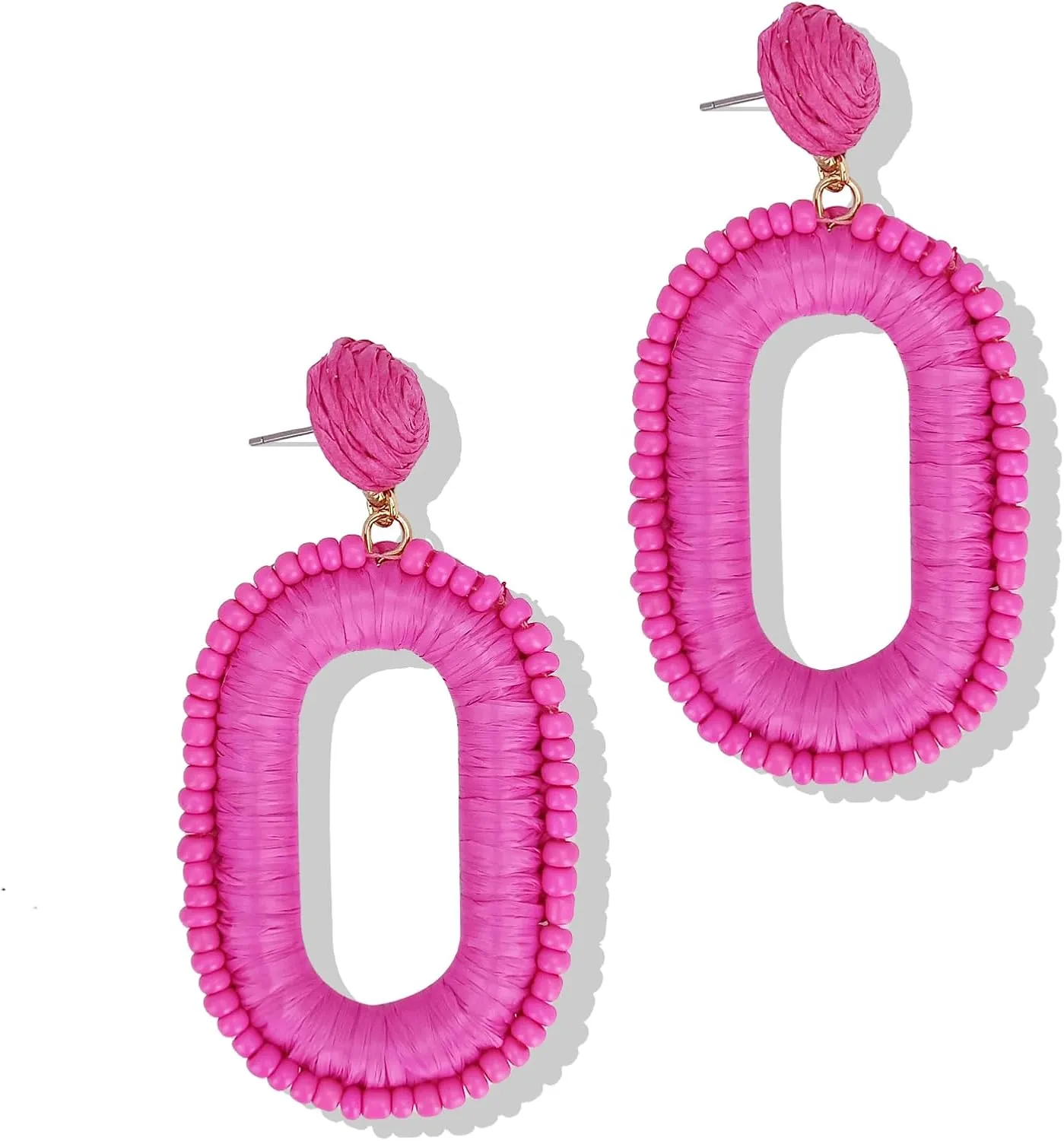 Boho Statement Earrings Beaded Raffia Earrings Lightweight Cute Seed Bead Earrings Square Drop Dangle Earrings Gift for women