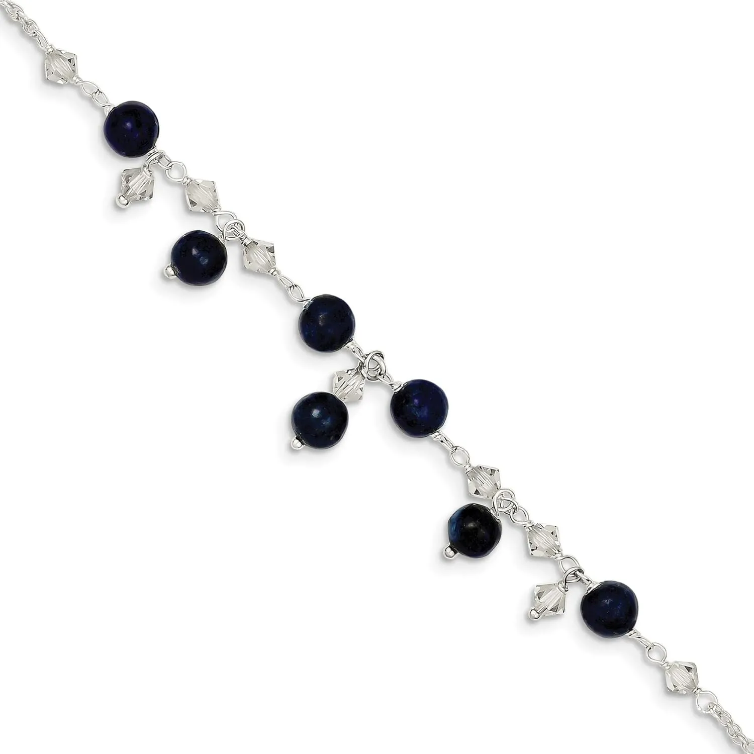 Bonyak Jewelry Sterling Silver 9 inch Shadow Crystal & Lapis Anklet Genuine
