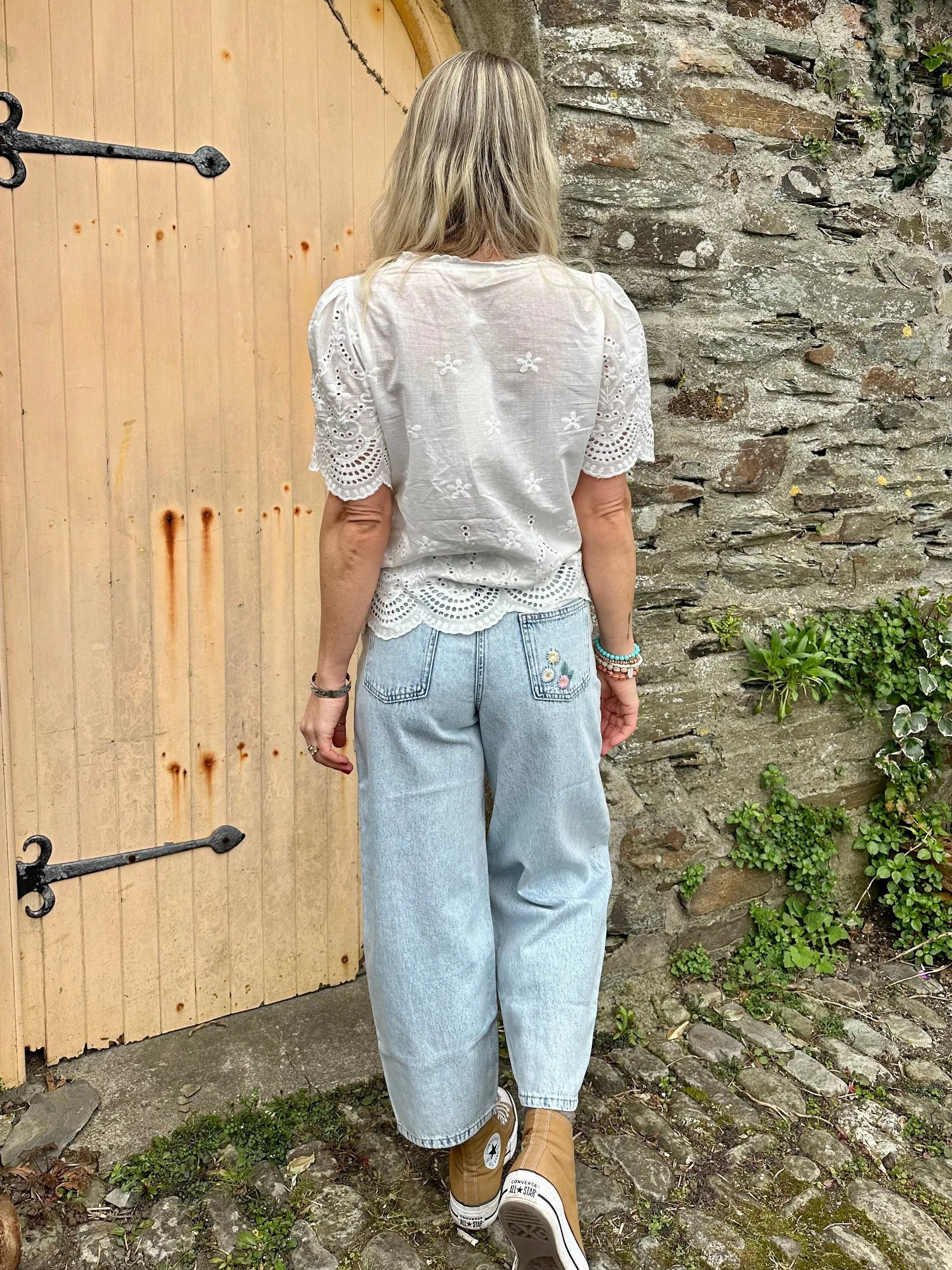 Broderie tie front blouse