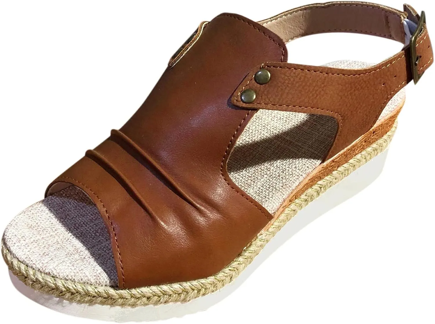 Cathalem Sandals Women Orthopedic Platform Wedge Sandals Flat Open Toe Ankle Strap Espadrilles Sandals Beach Boho Sandals