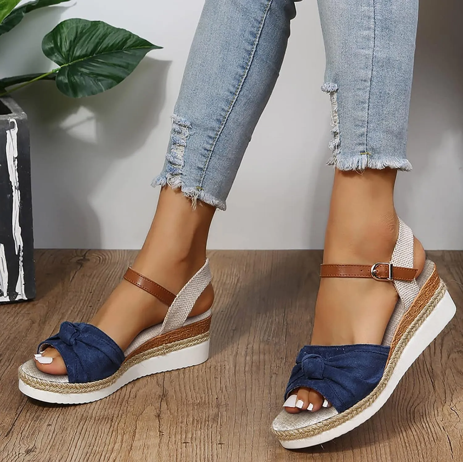 Cathalem Summer Sandals for Women 2024 Open Toe Ankle Strap Sandals Comfortable Strappy Low Wedges Sandals Beach Sandals