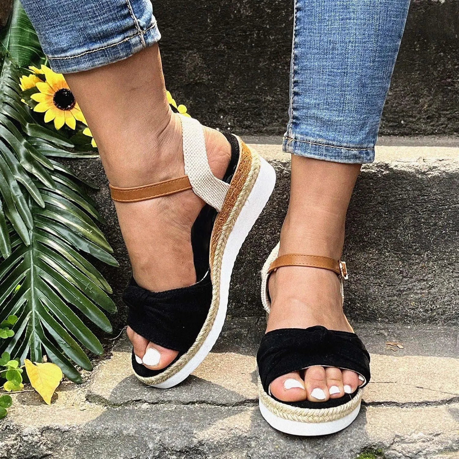 Cathalem Summer Sandals for Women 2024 Open Toe Sandals Walking Slippers with Arch Support Wedge Sandals Summer Dressy