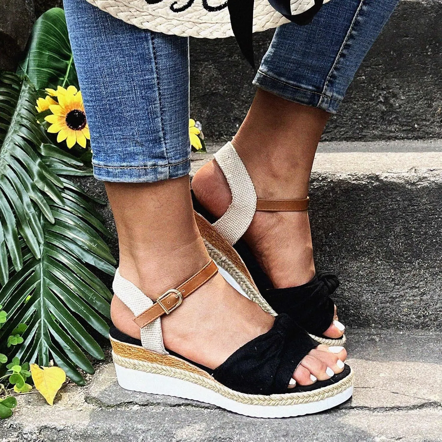 Cathalem Summer Sandals for Women 2024 Open Toe Sandals Walking Slippers with Arch Support Wedge Sandals Summer Dressy