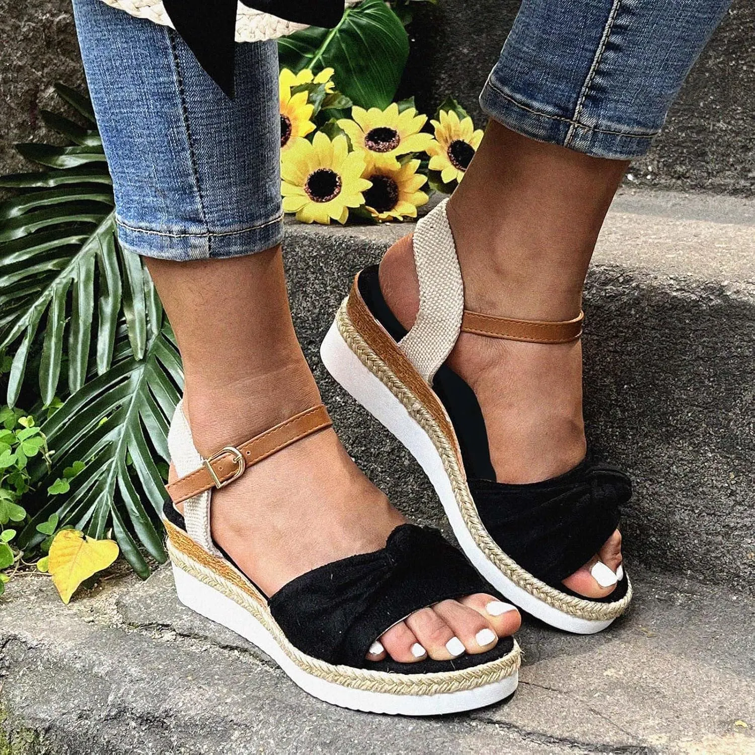 Cathalem Summer Sandals for Women 2024 Open Toe Sandals Walking Slippers with Arch Support Wedge Sandals Summer Dressy