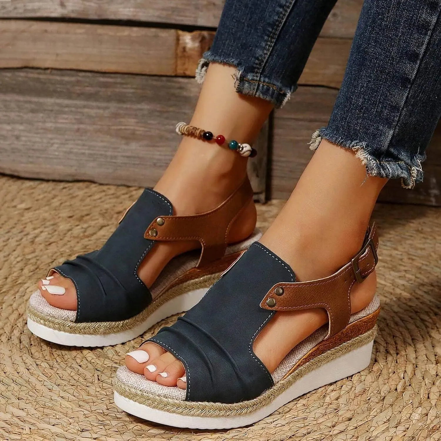 Cathalem Summer Sandals for Women 2024 Womens Open Toe Ankle Strap Sandals Casual Strappy High Wedges Slip on Sandals