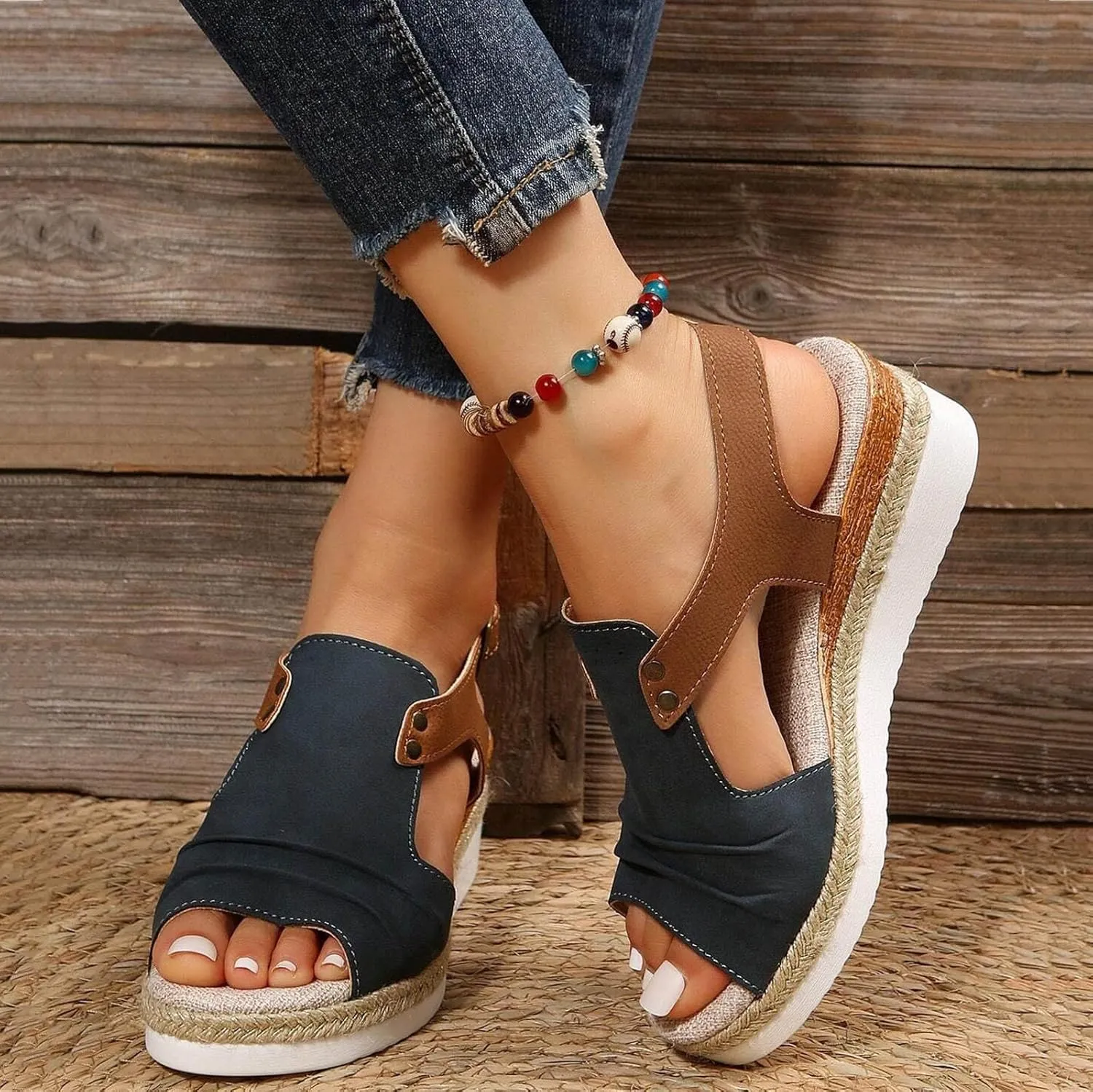 Cathalem Summer Sandals for Women 2024 Womens Open Toe Ankle Strap Sandals Casual Strappy High Wedges Slip on Sandals