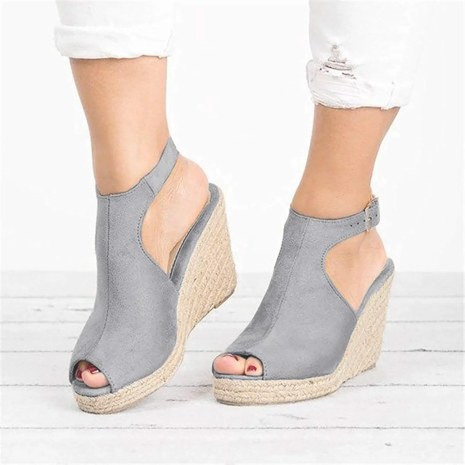 Cathalem Wedge Sandals for Women Dressy Summer, Womens Comfy Espadrille Beach Sandals Open Toe Ankle Strap Buckle Platform Sandals