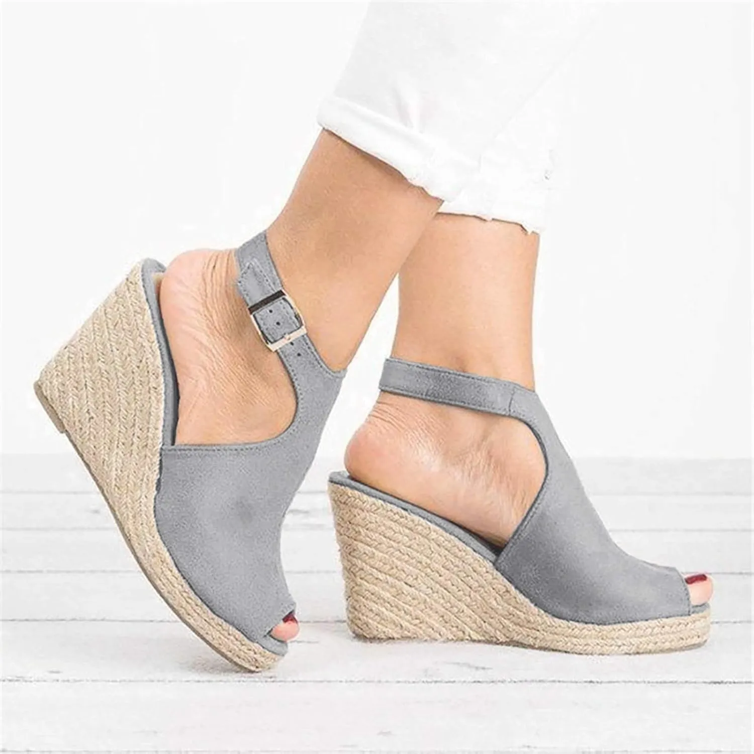 Cathalem Wedge Sandals for Women Dressy Summer, Womens Comfy Espadrille Beach Sandals Open Toe Ankle Strap Buckle Platform Sandals