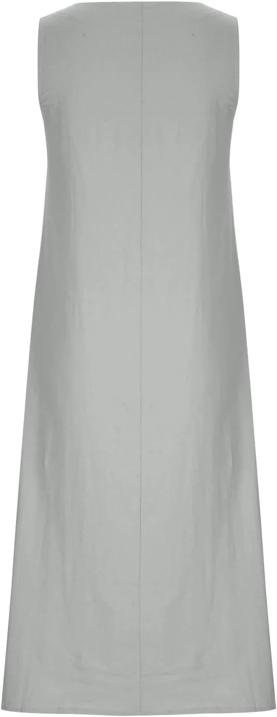 Ceboyel Women Linen Summer Sundress Sleeveless Maxi Long Tank Dresses Beach Vacation Casual Sun Dress Plain Teacher Clothes