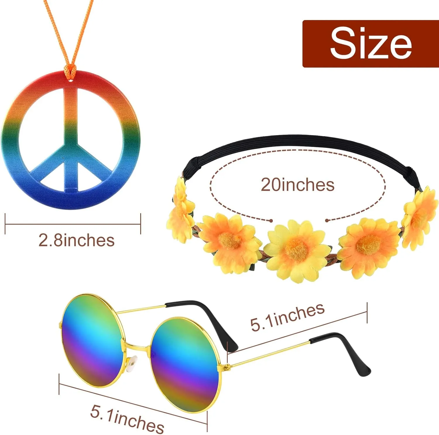 CHRORINE 48 Pcs Costume Accessory Set - Includes Headband, Sunglasses, Party Supplies for Hippie Party Decorations