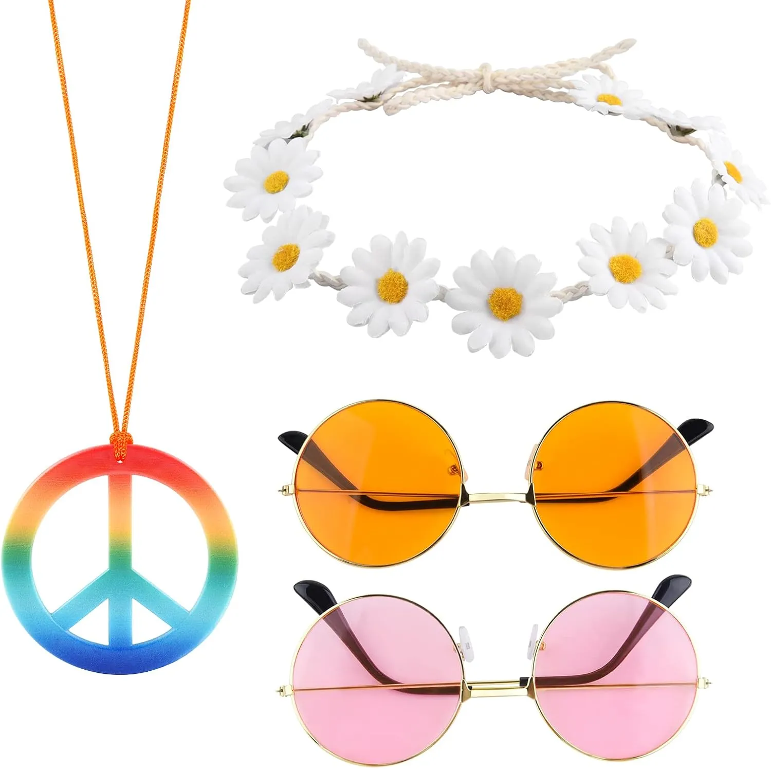 CHRORINE Hippie Costume Set Hippie Sunglasses Peace Sign for Party Decorations