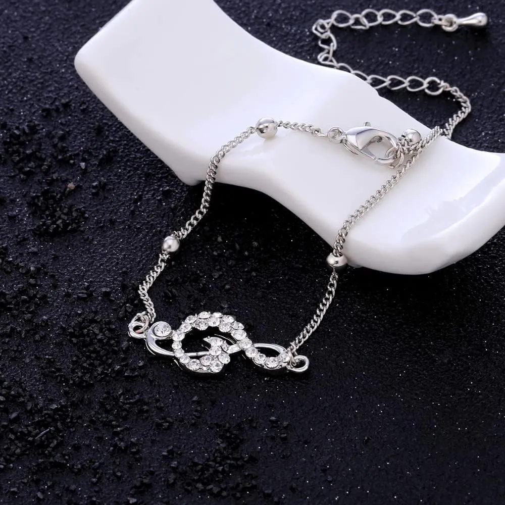 Clear Crystal Anklets Endless No.8 Butterfly Musical Note Ankle & Hand Bracelet Beach Foot Jewelry Gift (Style 5-Silver- )