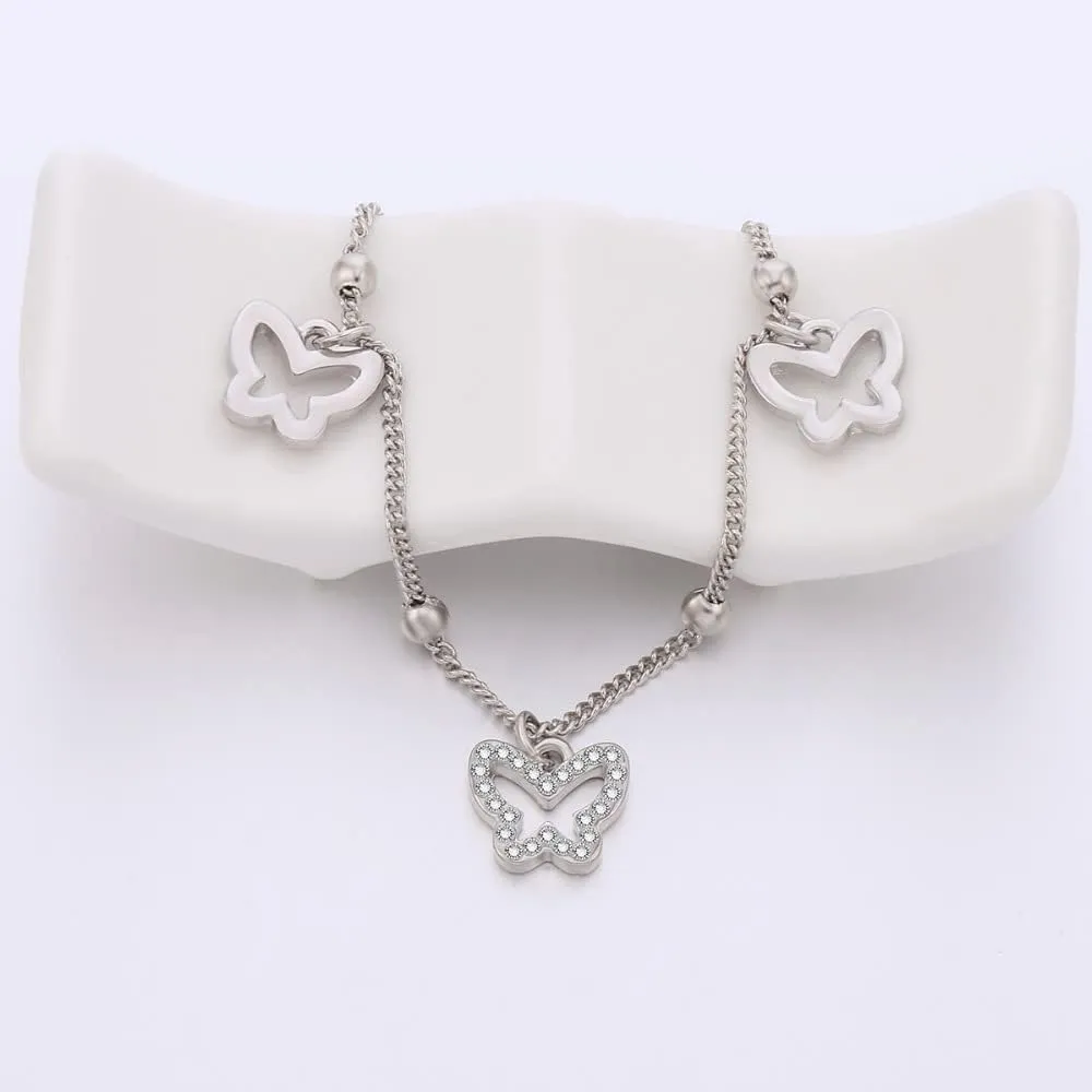 Clear Crystal Anklets Endless No.8 Butterfly Musical Note Ankle & Hand Bracelet Beach Foot Jewelry Gift (Style 5-Silver- )