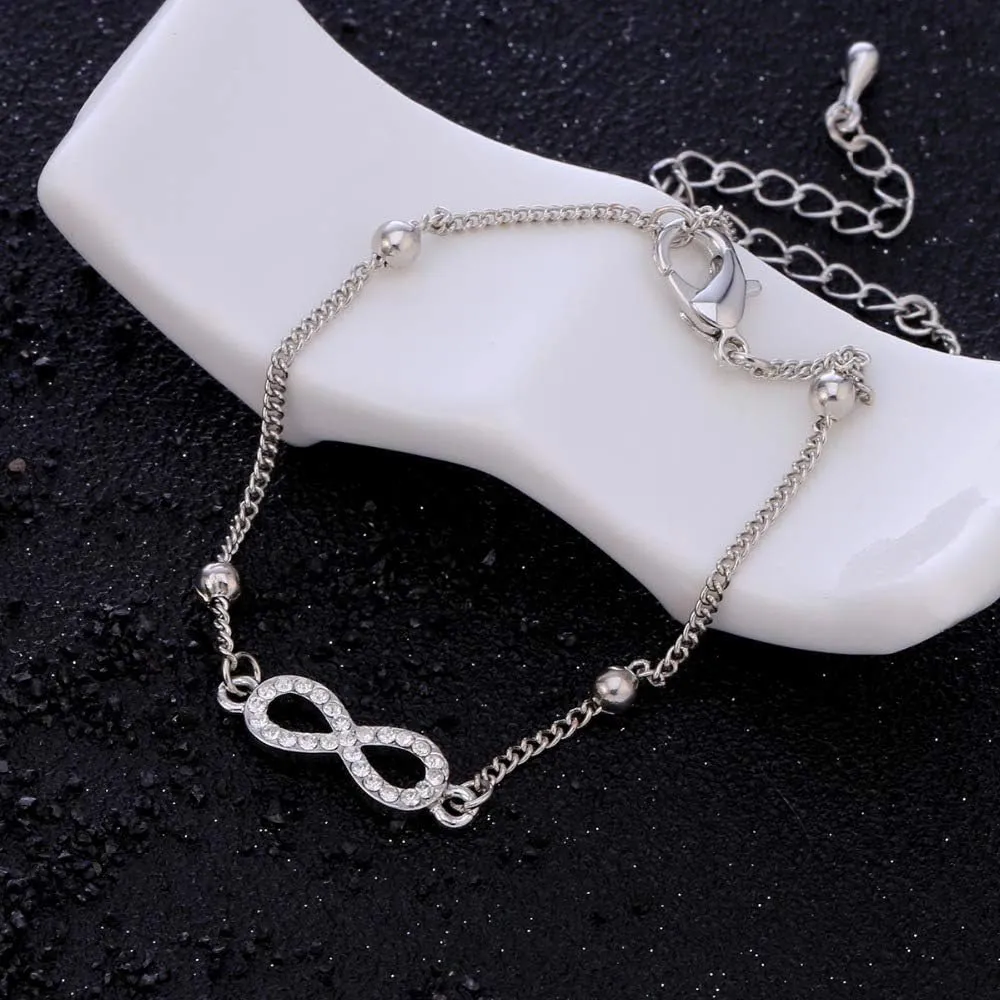 Clear Crystal Anklets Endless No.8 Butterfly Musical Note Ankle & Hand Bracelet Beach Foot Jewelry Gift (Style 5-Silver- )