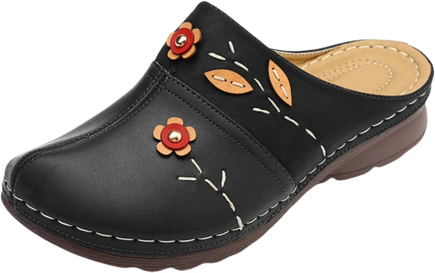 Clogs for Women Mules Shoes Closed Toe Clogs Comfortable Open Back Slip Ons Flower Low Wedge Sandals Orthopedic Backless Mules with Arch Support