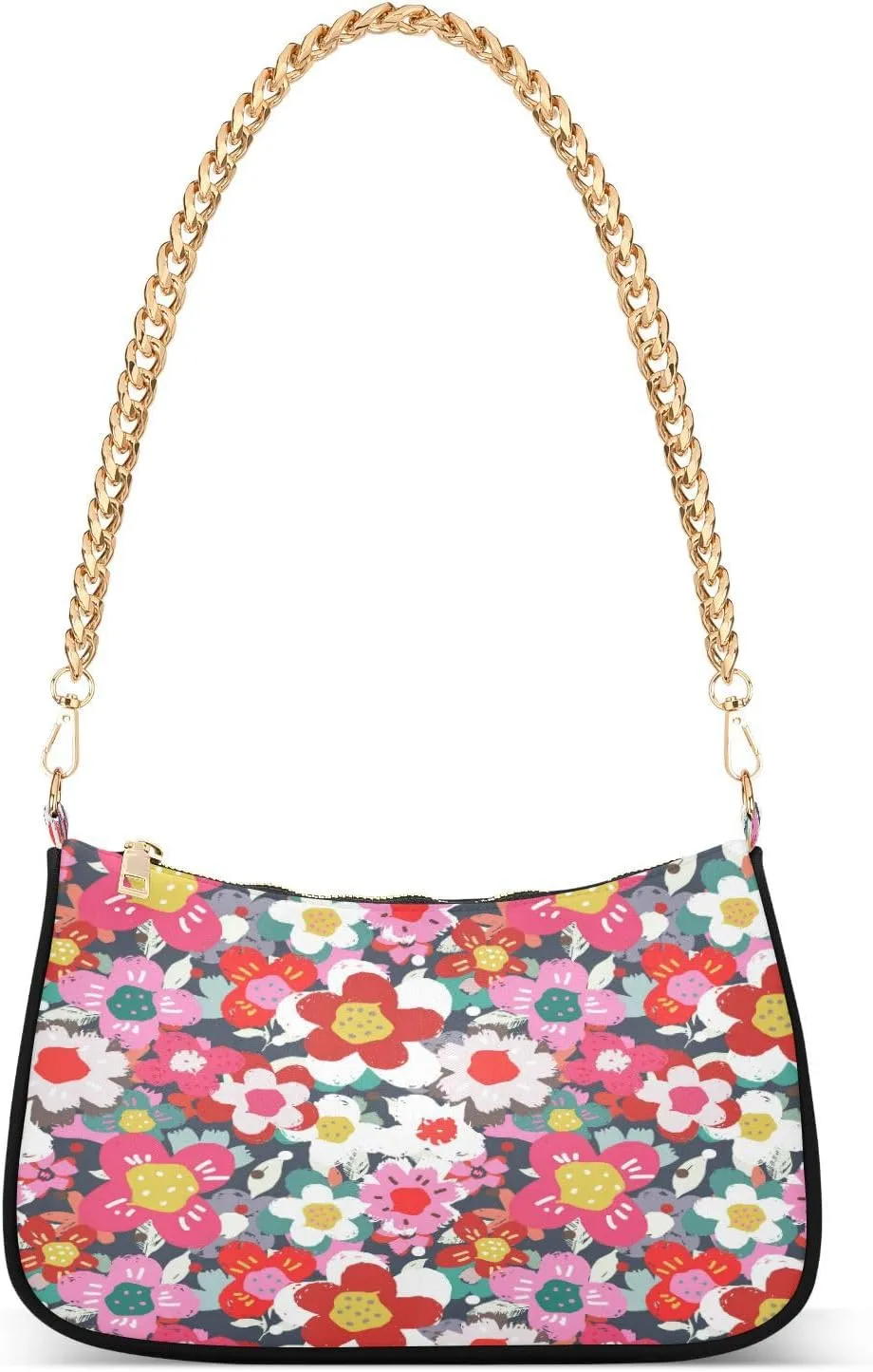 Color Cute Flowers Floral Womens Shoulder Bag for Women Girls Hobo Tote Handbag Gold Chain Crossbody Bag with Zipper Clutch Purse Handbags