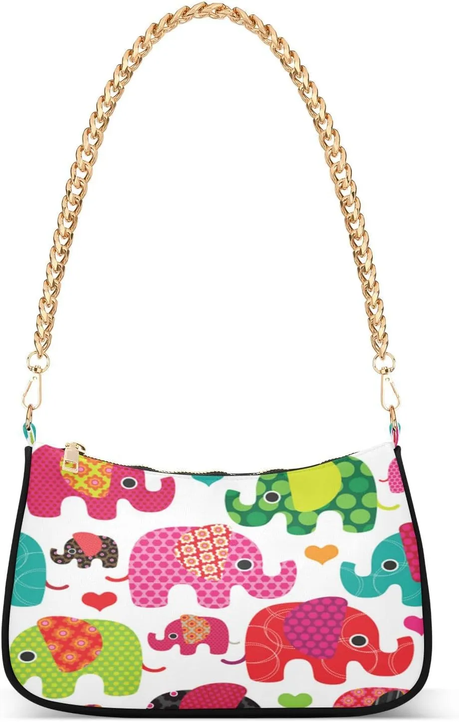 Color Flowers Elephant Womens Shoulder Bag for Women Girls Hobo Tote Handbag Gold Chain Crossbody Bag with Zipper Clutch Purse Handbags