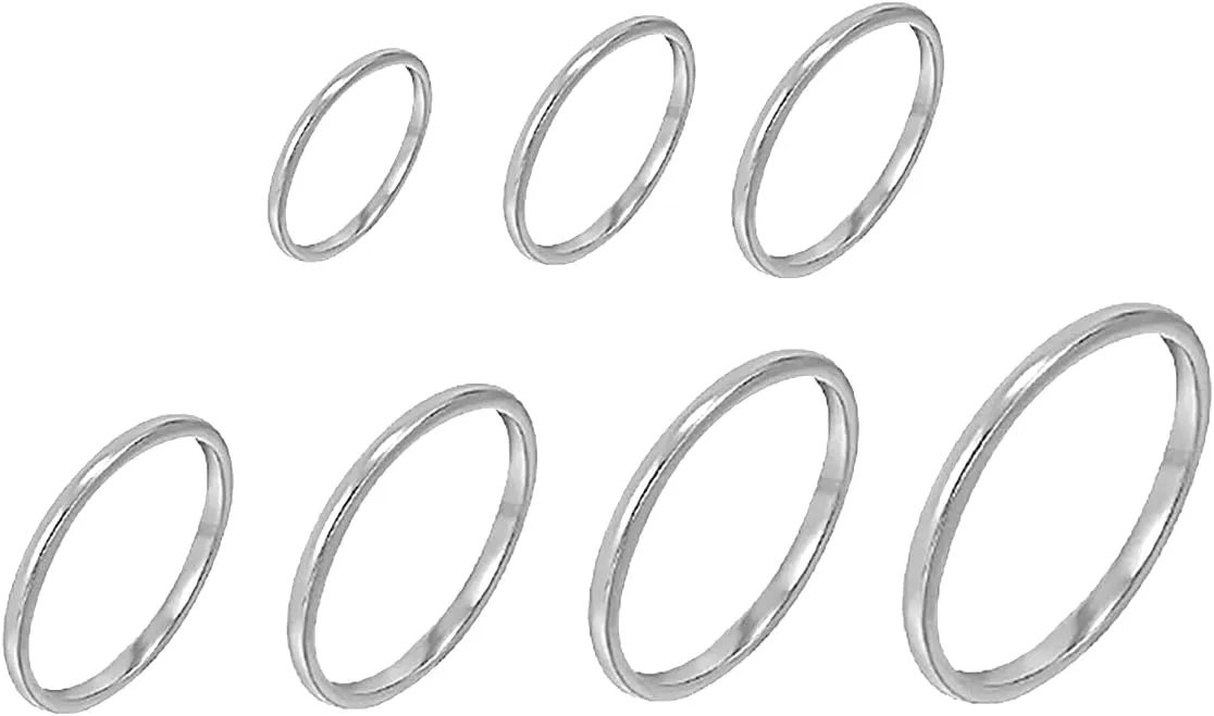 COLORFUL BLING 7 Pcs Set Knuckle Rings Minimalism 1mm Band Stacking Rings Size 4-10 Titanium Stainless Steel in Gold/Rose Gold/Silver/Black for Women