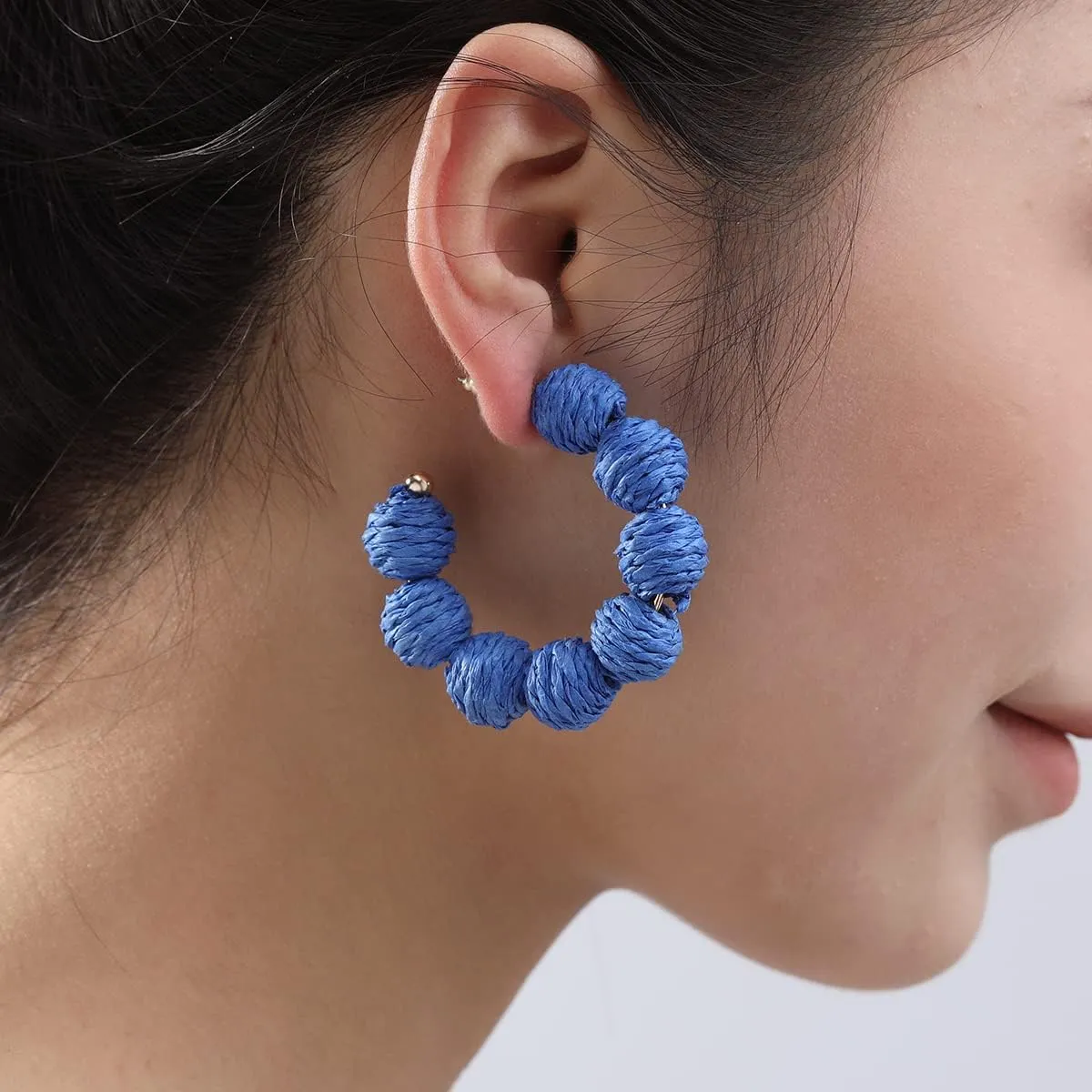 Colorful Statement Raffia Hoop Dangle Earrings for Women - Fun Summer Rattan Beach Vacation Jewelry Teacher Gifts