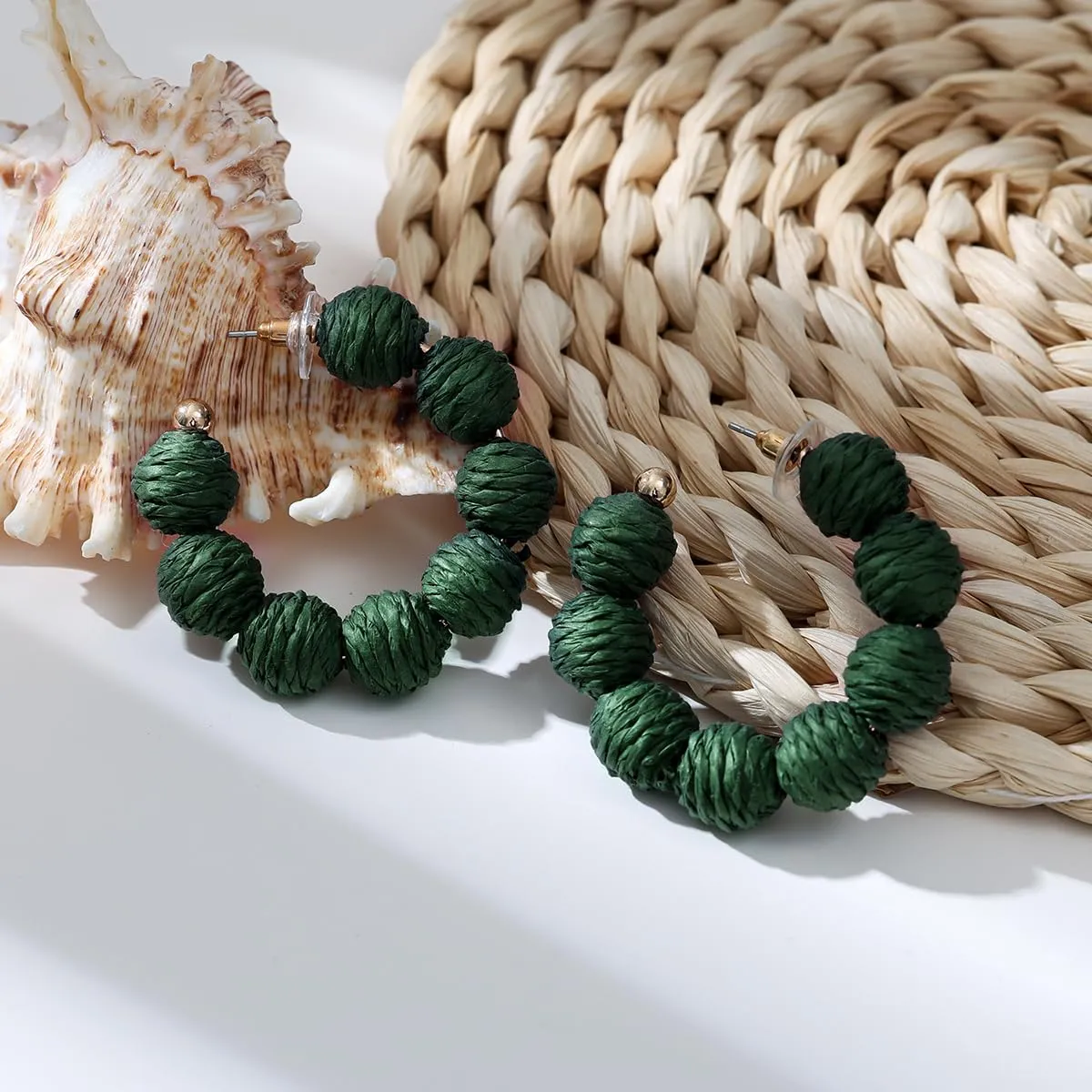 Colorful Statement Raffia Hoop Dangle Earrings for Women - Fun Summer Rattan Beach Vacation Jewelry Teacher Gifts