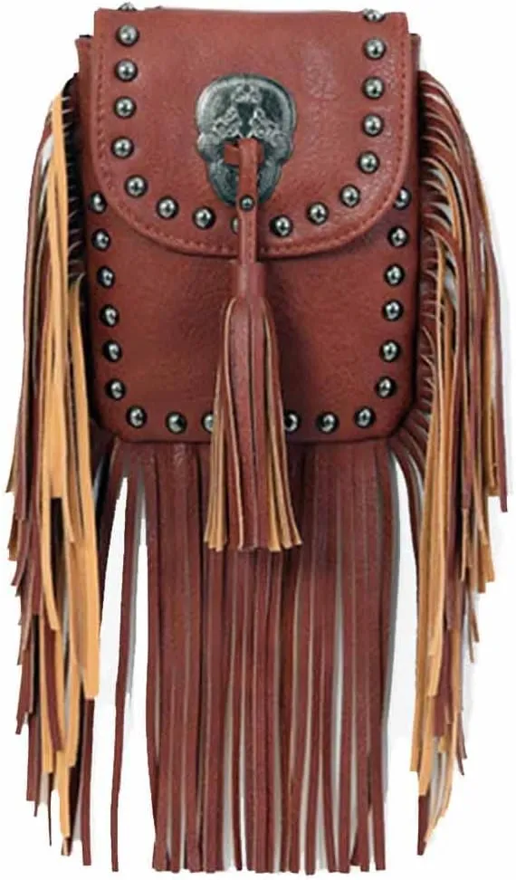 Crossbody Bag for Women Rivet Tassels Phone Bags Chain Handbag Soft Leather Purse Satchel