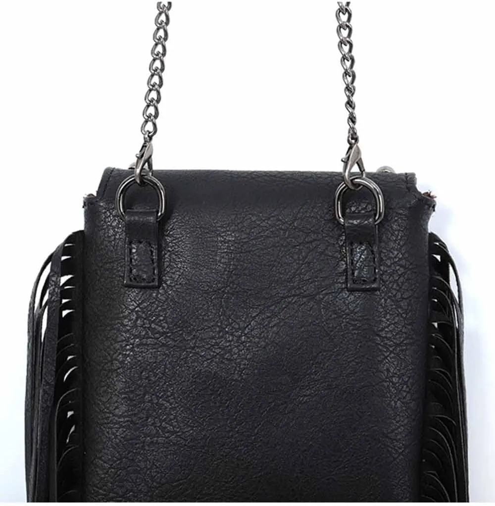 Crossbody Bag for Women Rivet Tassels Phone Bags Chain Handbag Soft Leather Purse Satchel