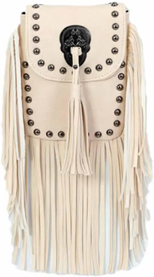 Crossbody Bag for Women Rivet Tassels Phone Bags Chain Handbag Soft Leather Purse Satchel