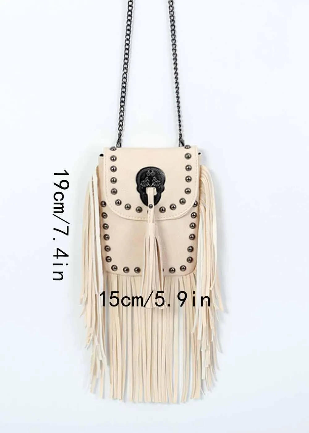 Crossbody Bag for Women Rivet Tassels Phone Bags Chain Handbag Soft Leather Purse Satchel