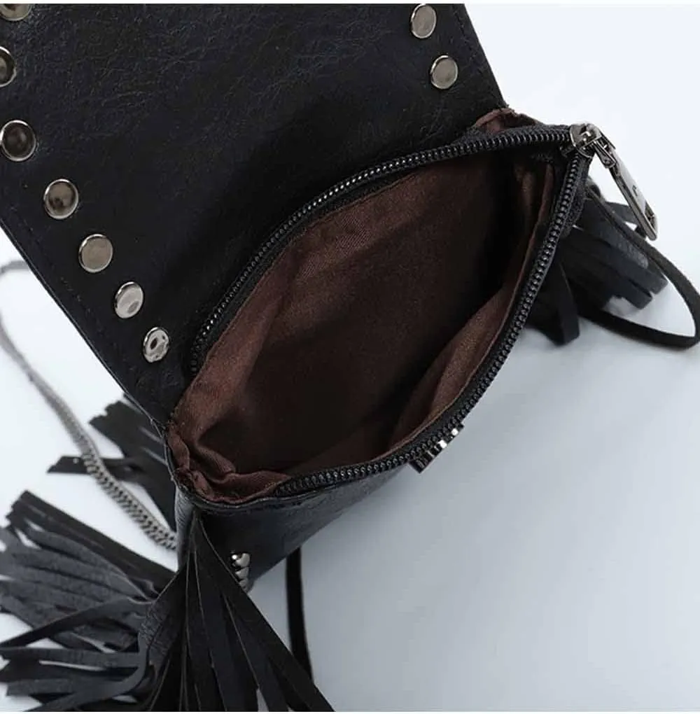 Crossbody Bag for Women Rivet Tassels Phone Bags Chain Handbag Soft Leather Purse Satchel