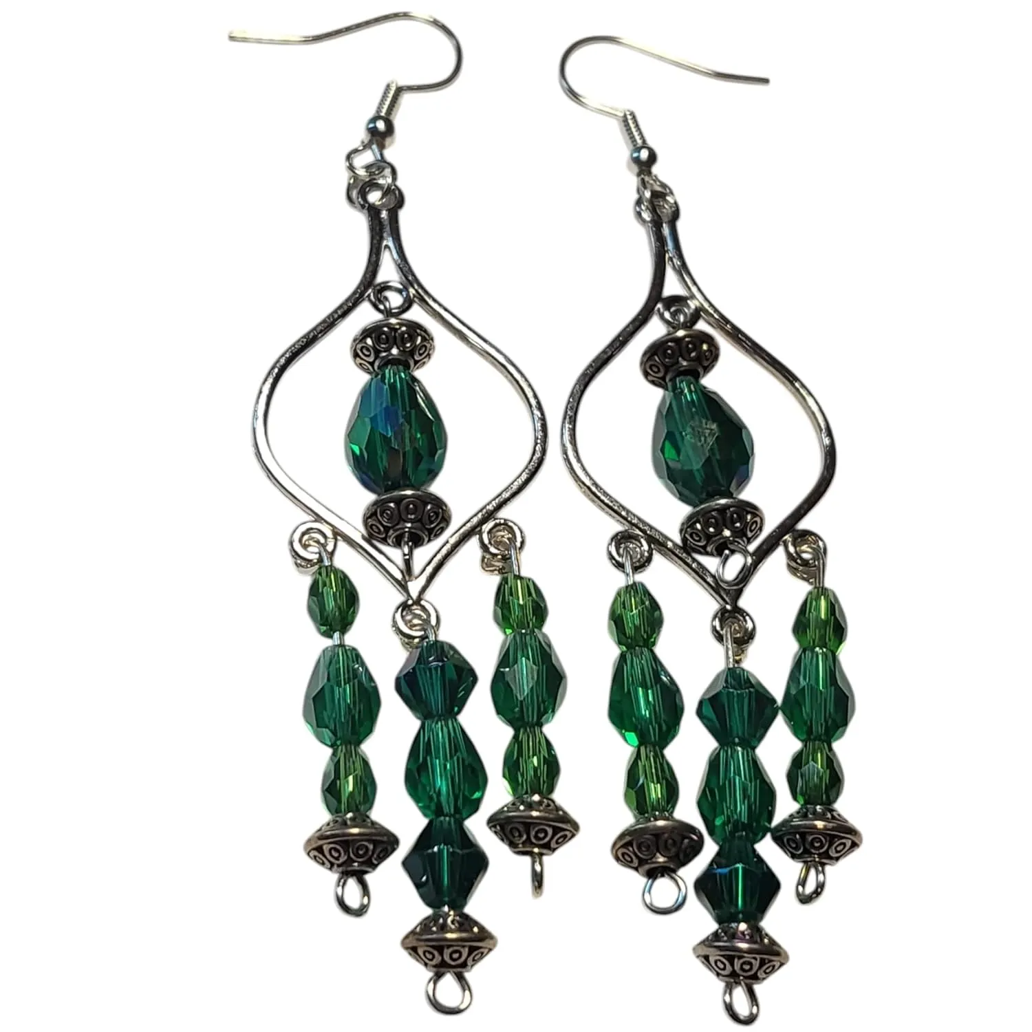 Crystal Chandelier Earrings with Green Glass beads