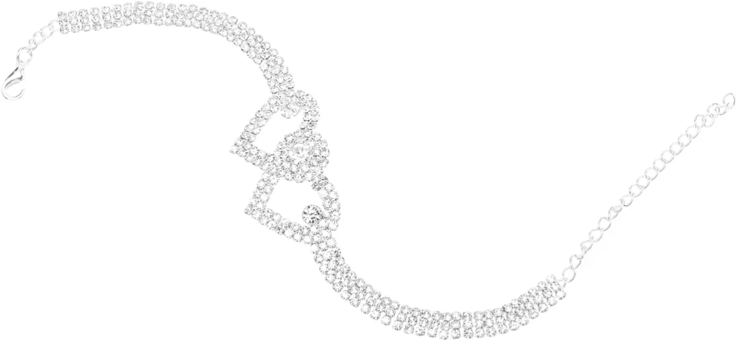 Crystal Rhinestone Anklet Bracelet Heart Ankle Chain Beach Decor Jewelry Adjustable for Women