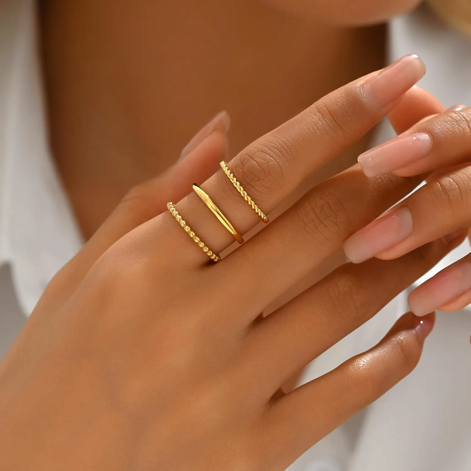 Dainty Stacking Ring Set 18K Gold Plated Thin Ring for Women Simple Twist Ring Delicate Gold Band Ring Minimalist Everyday Jewelry 3Pcs/4Pcs