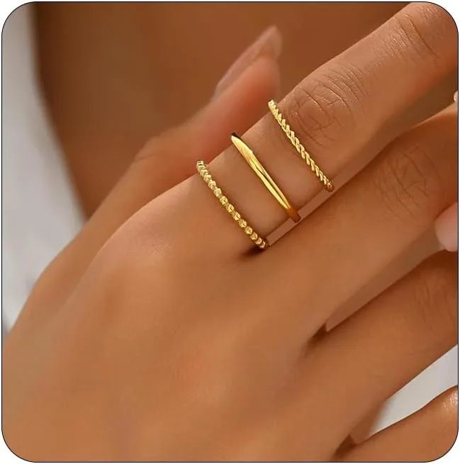 Dainty Stacking Ring Set 18K Gold Plated Thin Ring for Women Simple Twist Ring Delicate Gold Band Ring Minimalist Everyday Jewelry 3Pcs/4Pcs