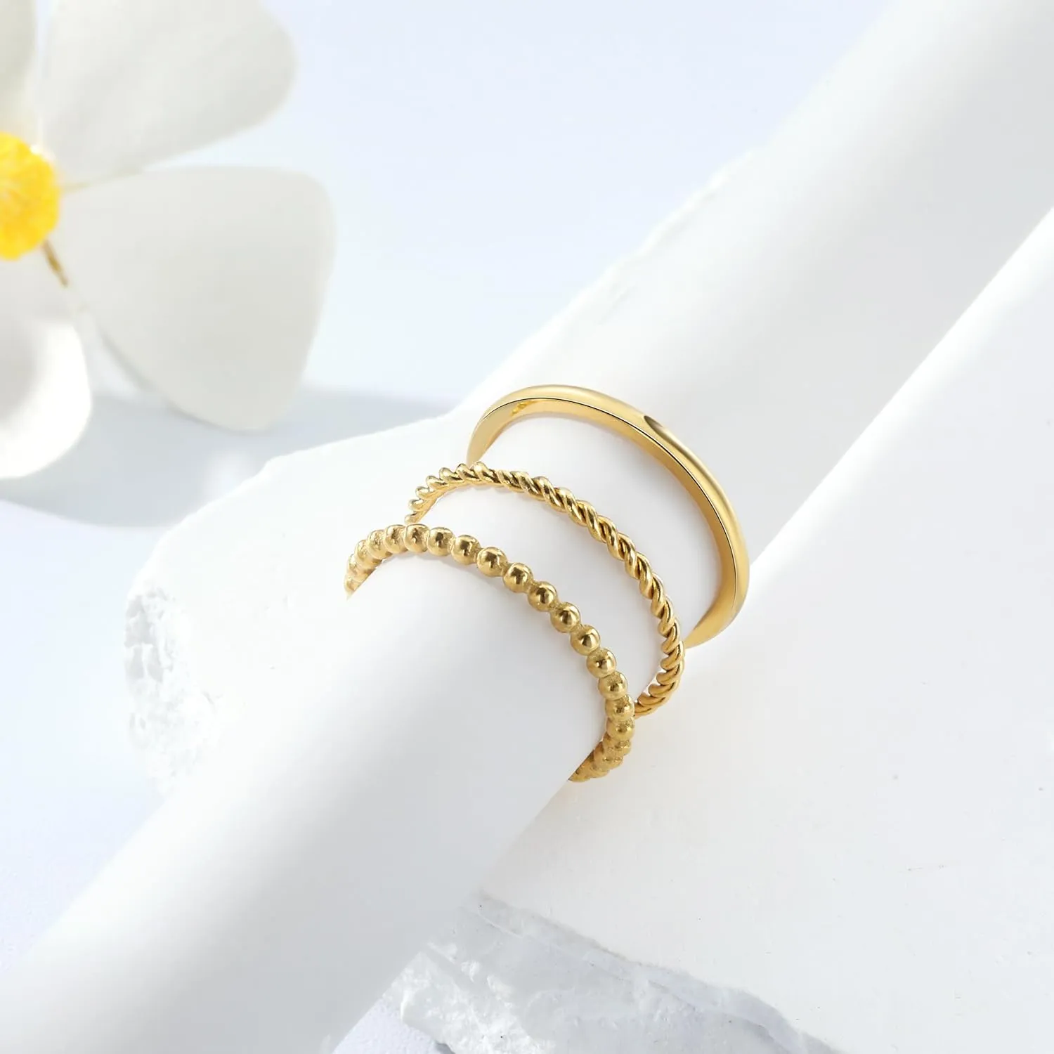Dainty Stacking Ring Set 18K Gold Plated Thin Ring for Women Simple Twist Ring Delicate Gold Band Ring Minimalist Everyday Jewelry 3Pcs/4Pcs