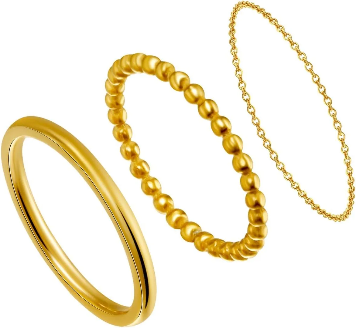 Dainty Stacking Ring Set 18K Gold Plated Thin Ring for Women Simple Twist Ring Delicate Gold Band Ring Minimalist Everyday Jewelry 3Pcs/4Pcs