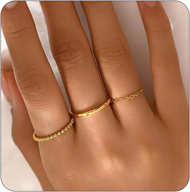 Dainty Stacking Ring Set 18K Gold Plated Thin Ring for Women Simple Twist Ring Delicate Gold Band Ring Minimalist Everyday Jewelry 3Pcs/4Pcs