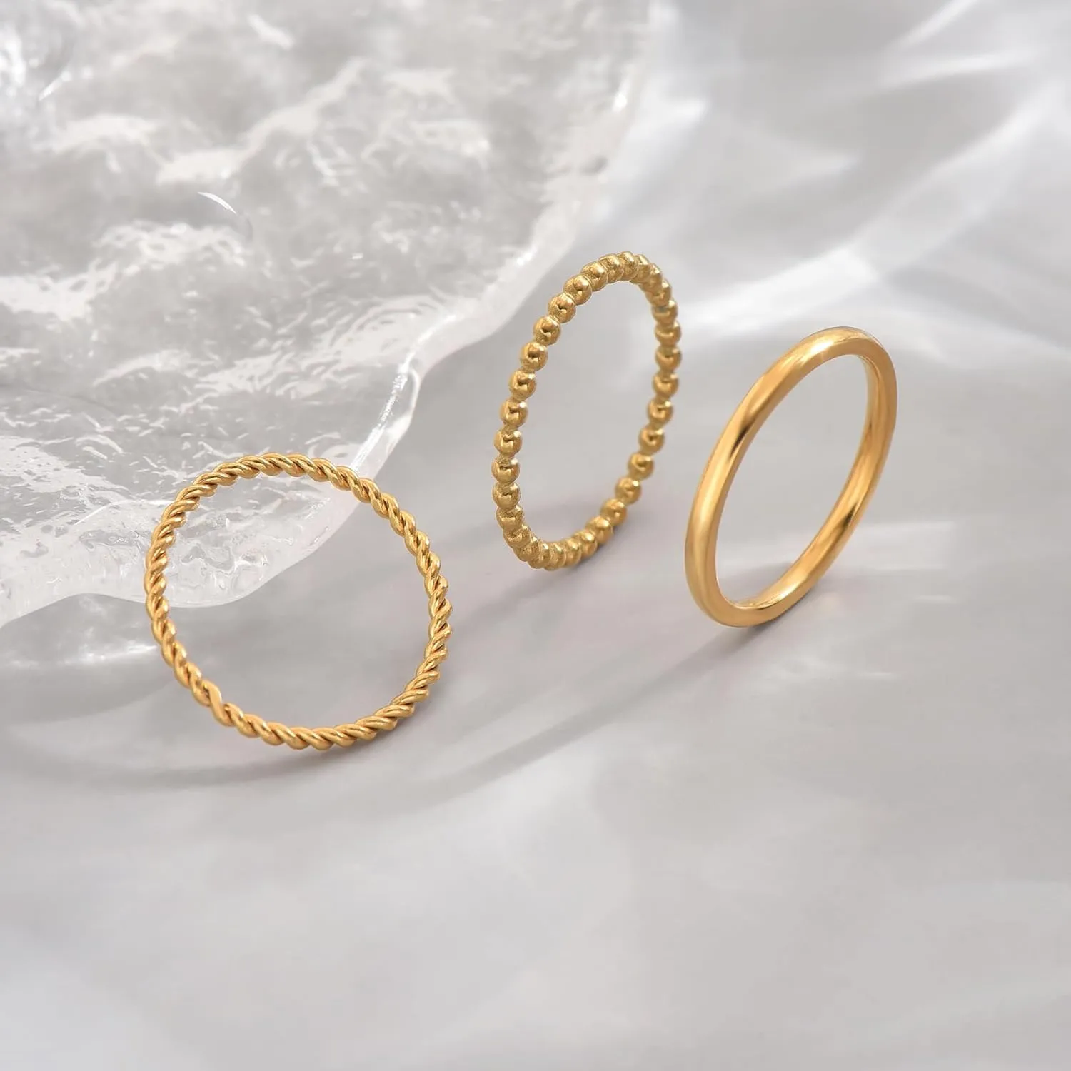 Dainty Stacking Ring Set 18K Gold Plated Thin Ring for Women Simple Twist Ring Delicate Gold Band Ring Minimalist Everyday Jewelry 3Pcs/4Pcs
