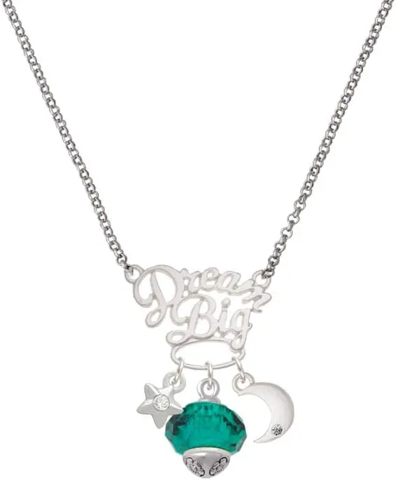 Delight Jewelry Faceted Glass Spinner Silvertone Dream Big Pendant Necklace, 25"