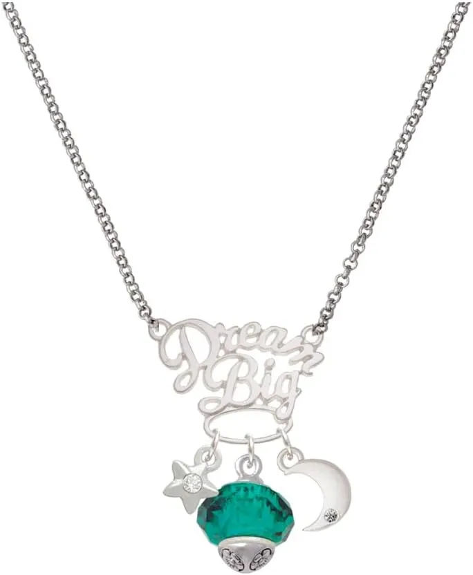 Delight Jewelry Faceted Glass Spinner Silvertone Dream Big Pendant Necklace, 25"