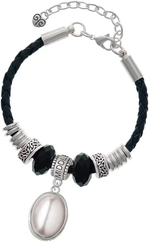 Delight Jewelry Silvertone Small Oval Cabochon - Middle Sister Celtic Knot Leather Bead Bracelet, 7" 2" Extender