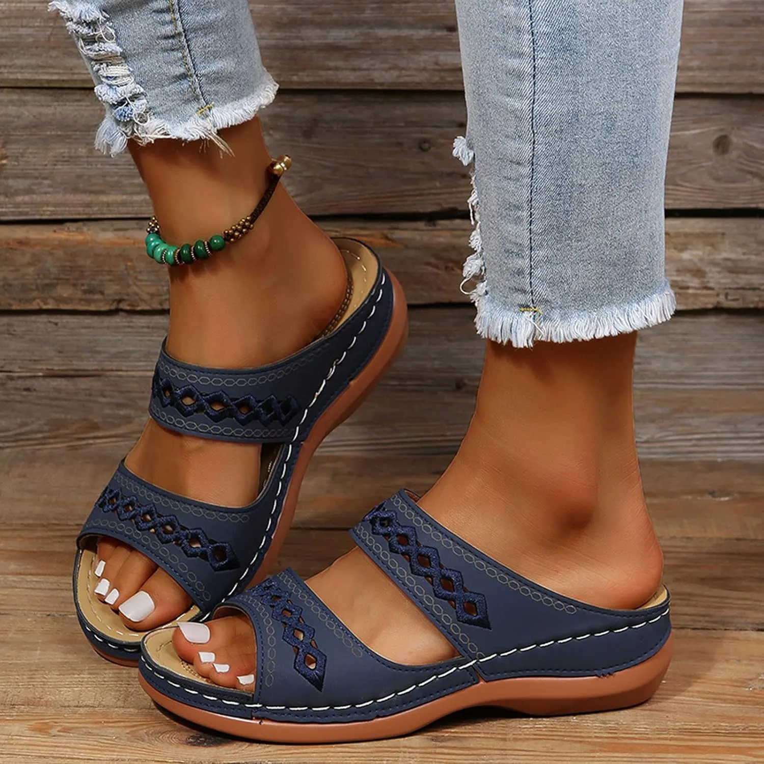 Eduavar Wedge Sandals for Women Dressy, Womens Sandals Comfortable Slip On Sandals Open Toe Slip On Walking Sandals Shoes