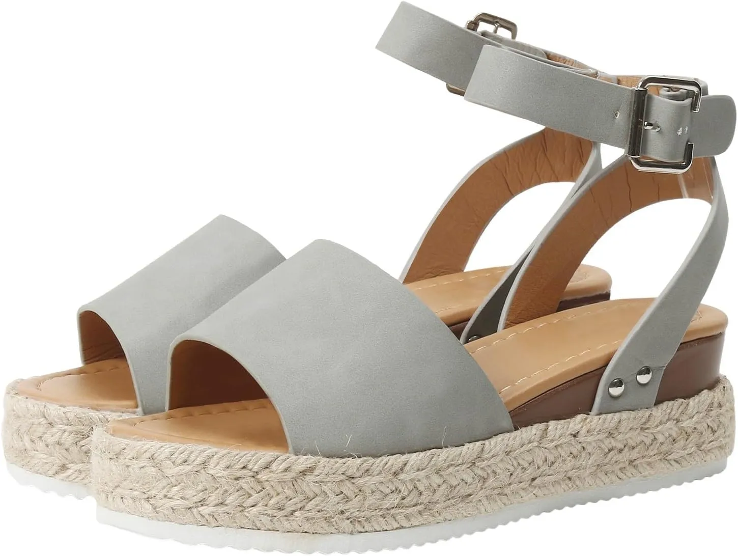 Espadrilles Platform Wedge Sandals for Women 2025 Open Toe Buckle Ankle Strap Platform Dressy Summer Casual Flats with Arch Support Womens Studded Beach Shoes