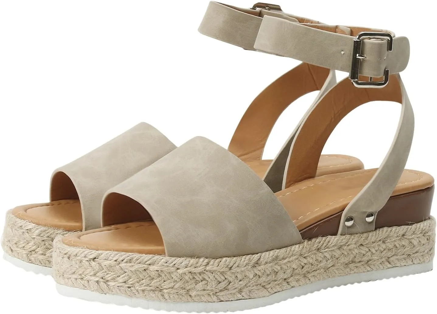 Espadrilles Platform Wedge Sandals for Women 2025 Open Toe Buckle Ankle Strap Platform Dressy Summer Casual Flats with Arch Support Womens Studded Beach Shoes