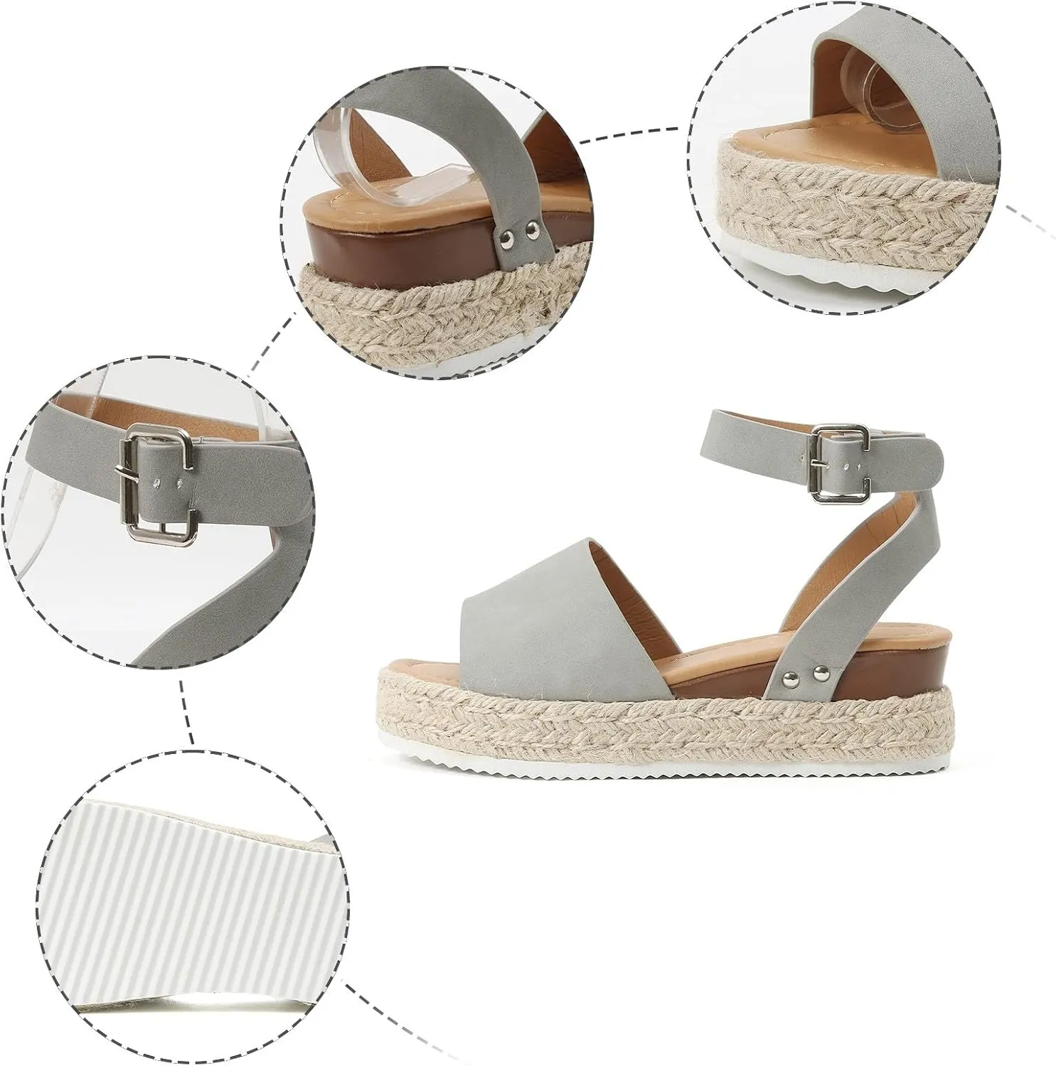 Espadrilles Platform Wedge Sandals for Women 2025 Open Toe Buckle Ankle Strap Platform Dressy Summer Casual Flats with Arch Support Womens Studded Beach Shoes