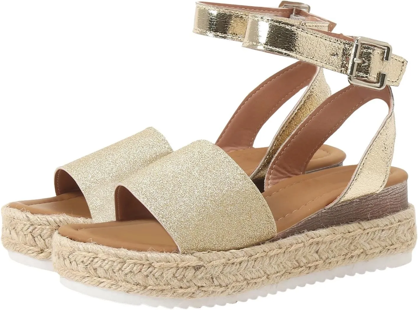 Espadrilles Platform Wedge Sandals for Women 2025 Open Toe Buckle Ankle Strap Platform Dressy Summer Casual Flats with Arch Support Womens Studded Beach Shoes