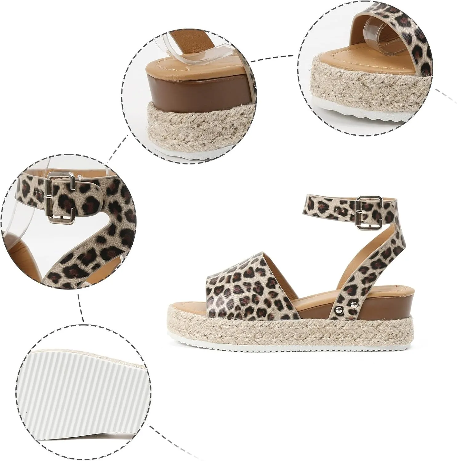 Espadrilles Platform Wedge Sandals for Women 2025 Open Toe Buckle Ankle Strap Platform Dressy Summer Casual Flats with Arch Support Womens Studded Beach Shoes