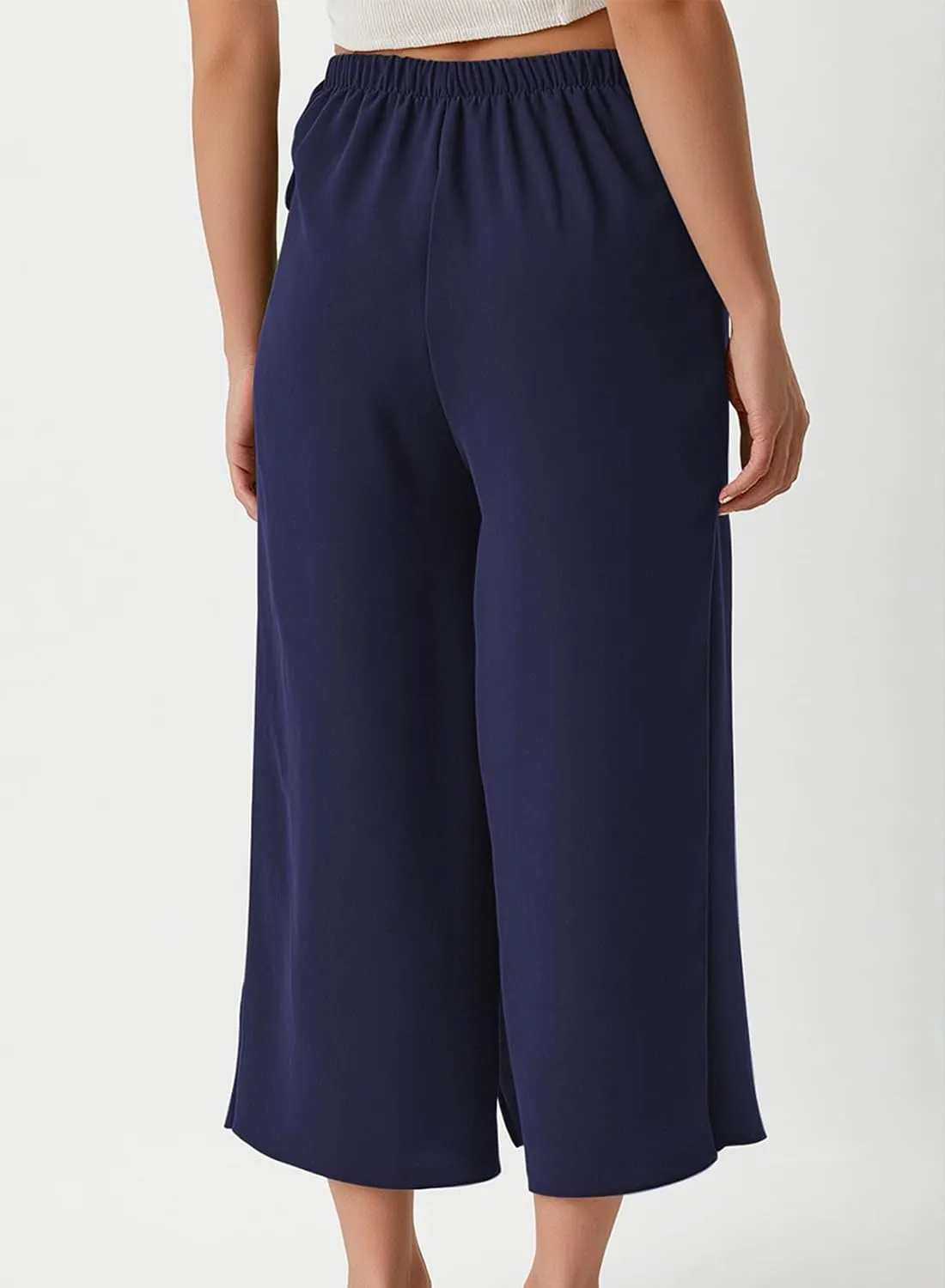 EVALESS Women's Wide Leg Palazzo Pants Work Casual Trousers Summer Elastic High Waisted Cute Side Tie Culottes with Pockets