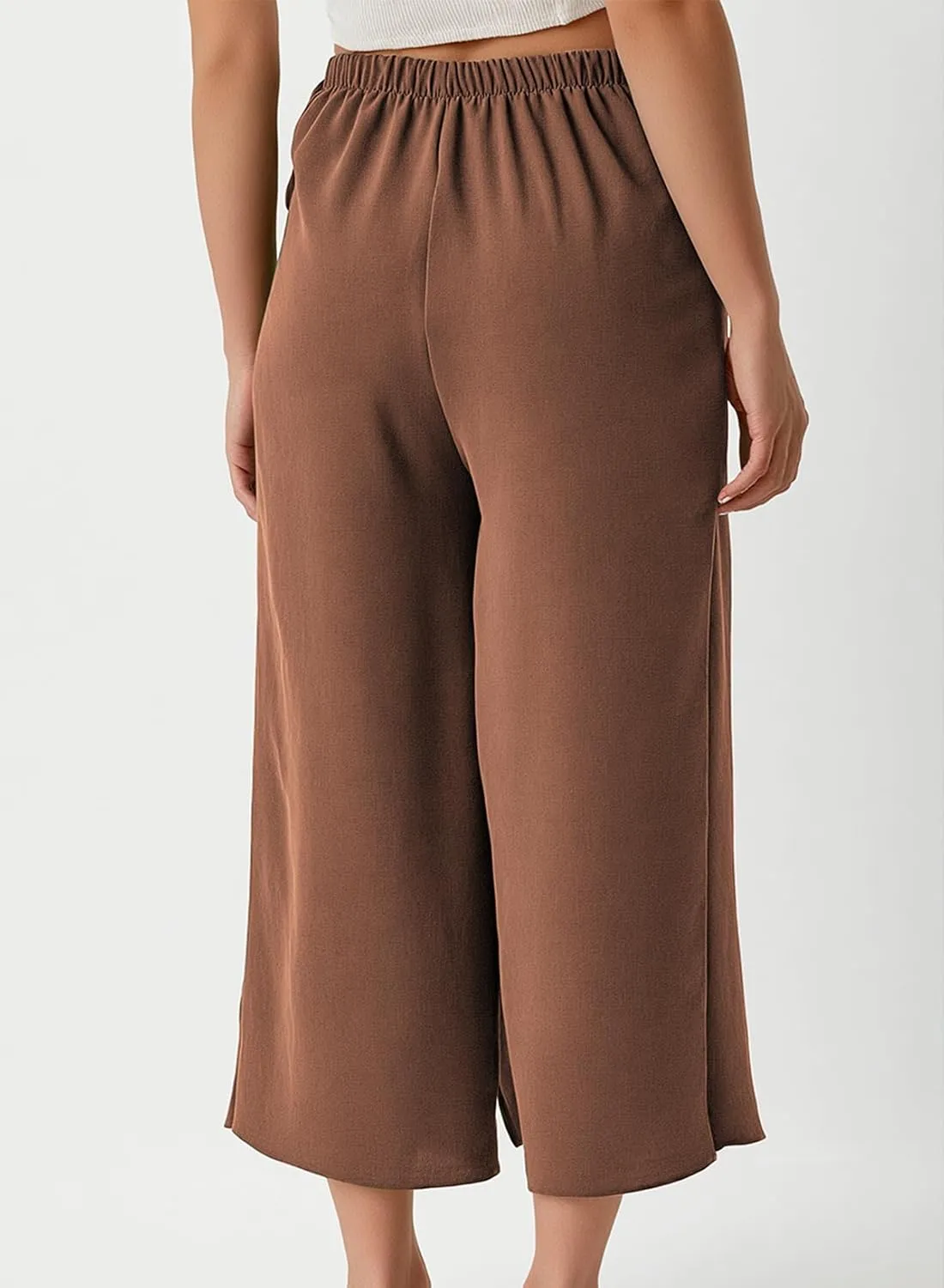 EVALESS Women's Wide Leg Palazzo Pants Work Casual Trousers Summer Elastic High Waisted Cute Side Tie Culottes with Pockets